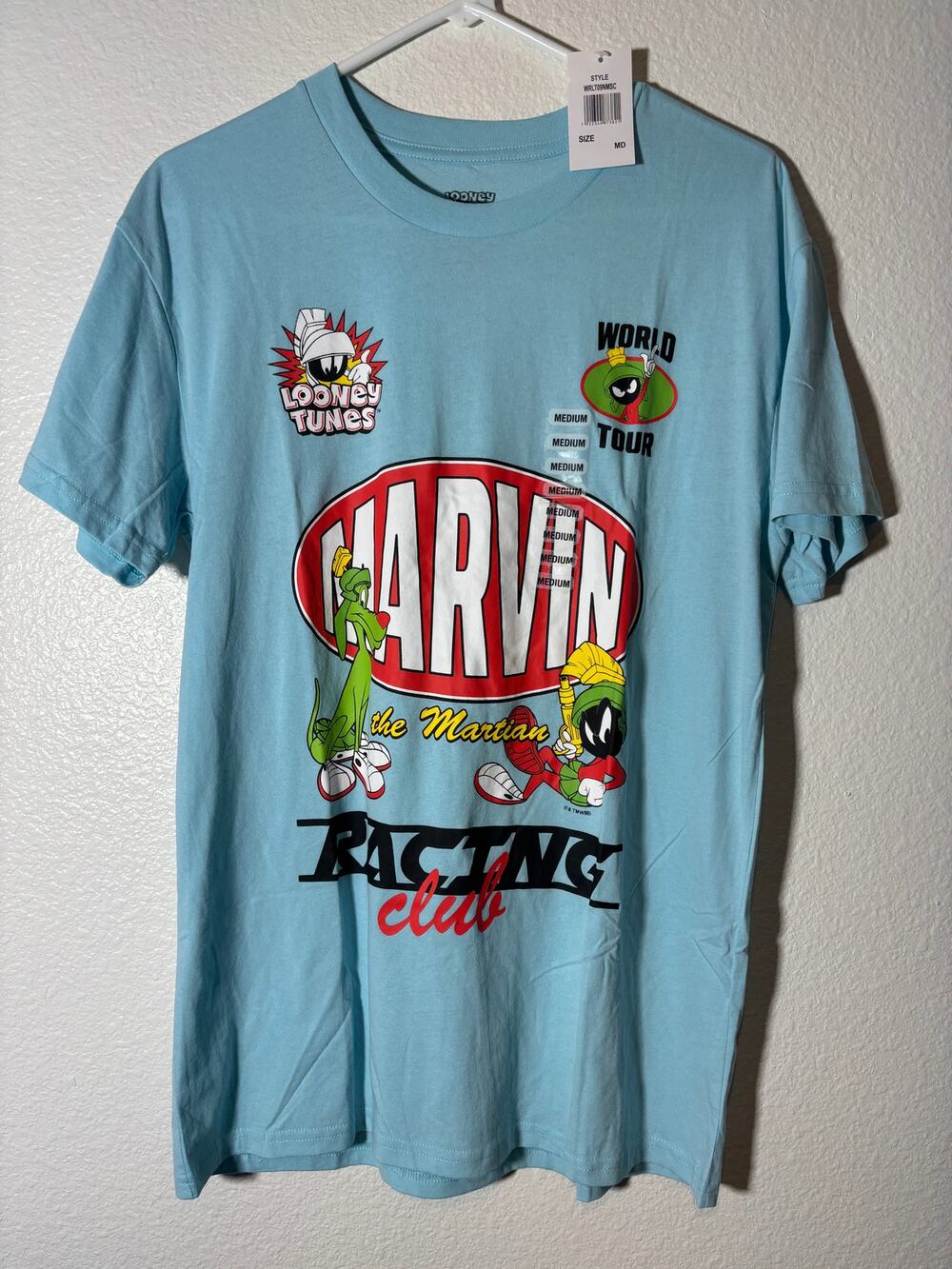 Looney Tunes NWT Size M Graphic Tee Marvin the Martian Racing Club Blue T-Shirt